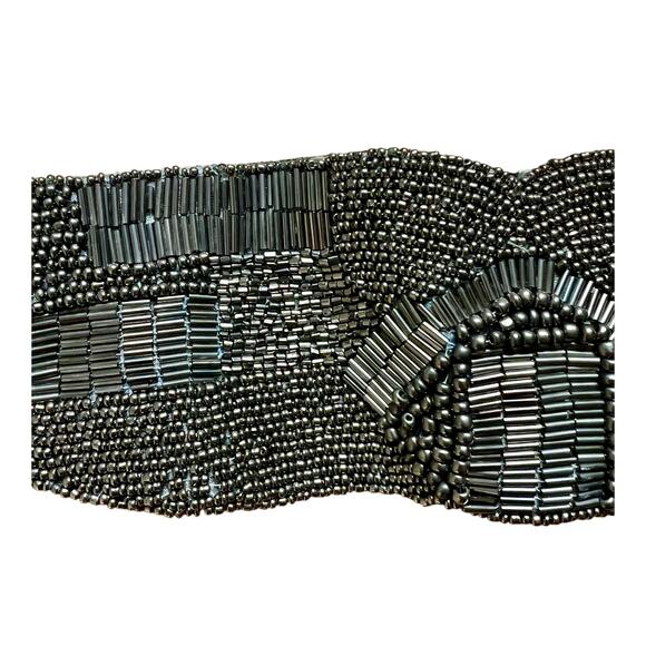 Vintage Metallic Beaded Statement Belt with Leather Backing Had Stretch 80s - Picture 2 of 8